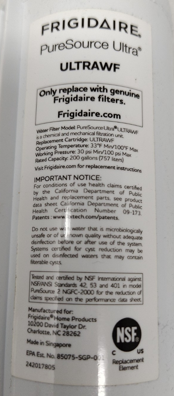 Frigidaire Genuine Ultra PureSource Refrigerator Water Filter ULTRAWF FREE S&H