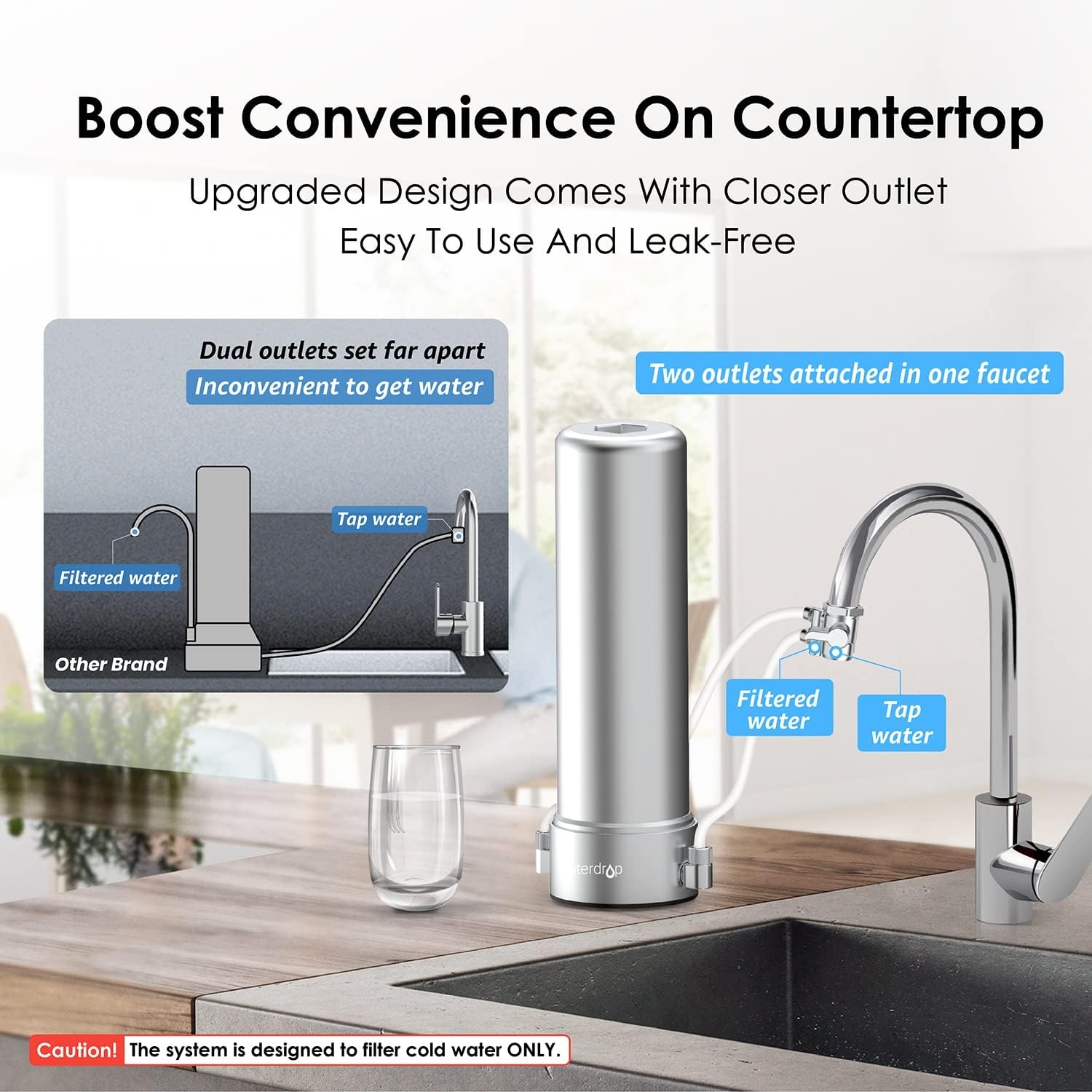 Waterdrop 5-Stage Stainless Steel Countertop Filter System, Faucet Water Filter