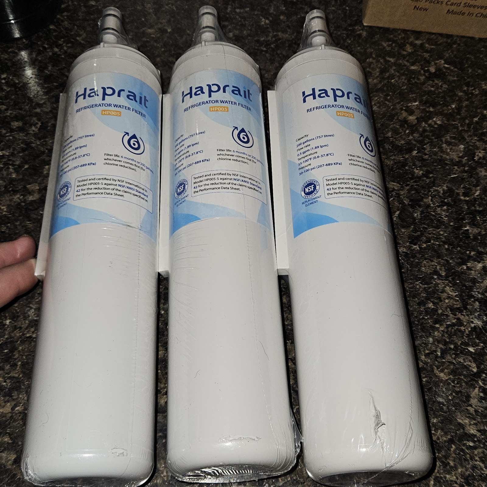 New 3 Pack Haprait Refrigerator Water Filter 200 gal HP005 💧 🧊