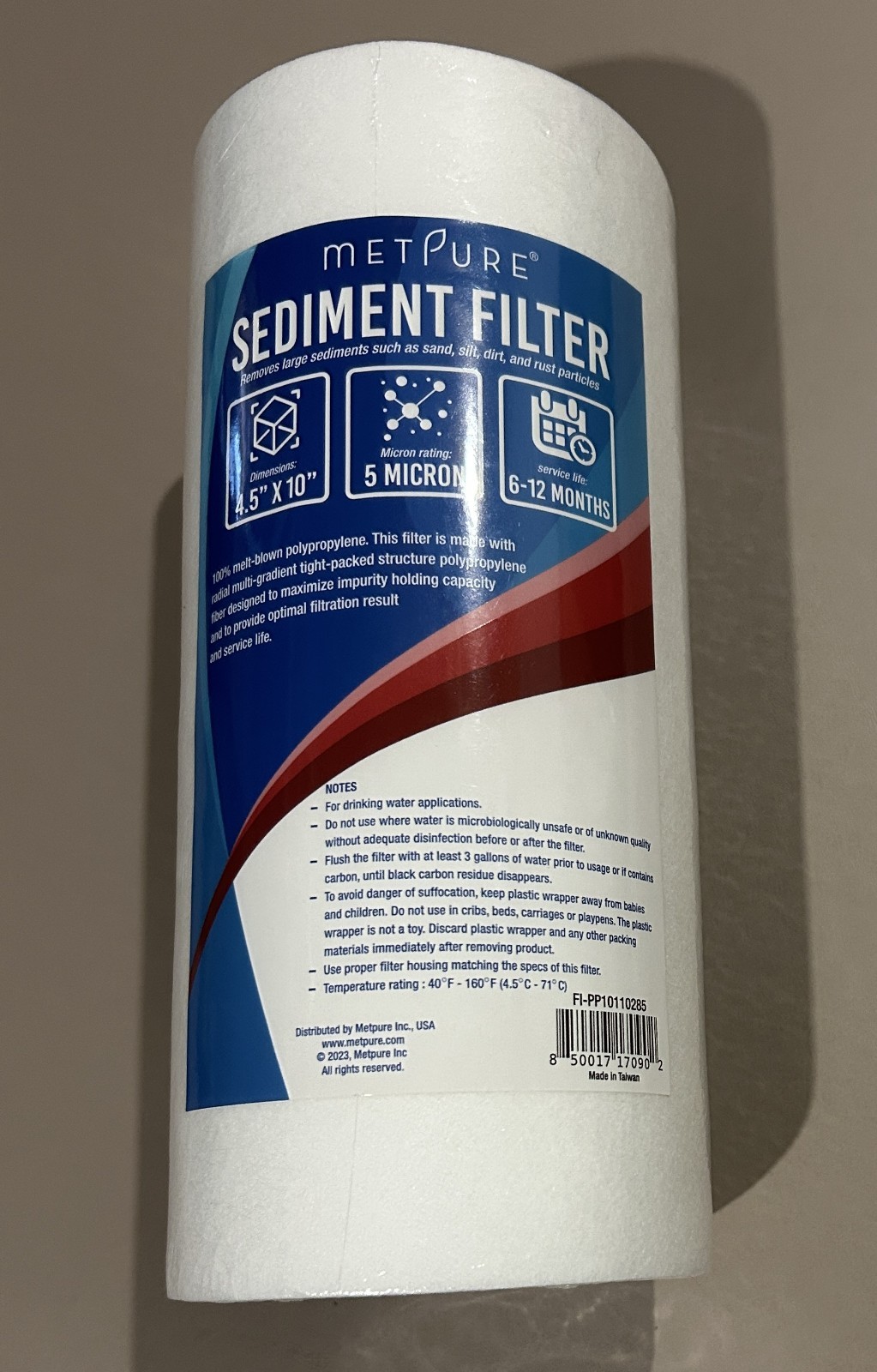 PUREPLUS 10″x4.5″ Whole House Water Filter Housing w/ Pressure Gauge and Filter