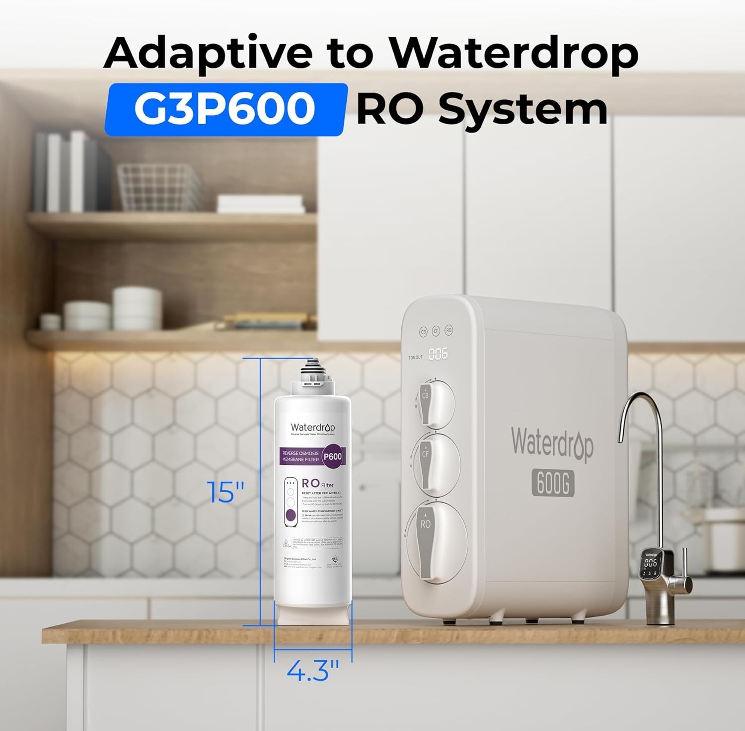 Waterdrop WD-G3P600-W Replacement Filter, WD-G3-N1CF, WD-G3-N3CB, WD-G3P600-RO