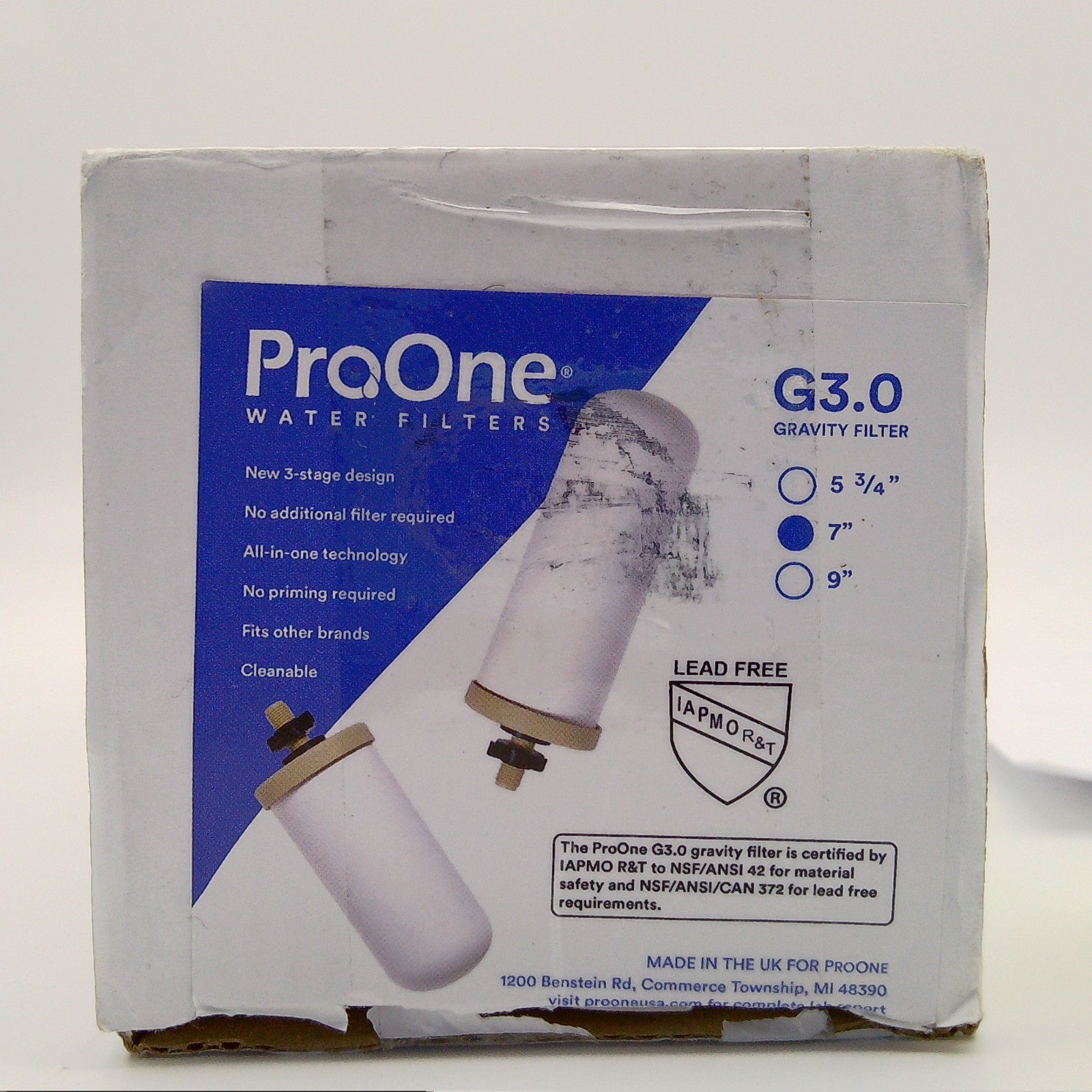 ProOne G3.0 7 Inch Ceramic Gravity Countertop Water Filter 3-Stage All-In-One