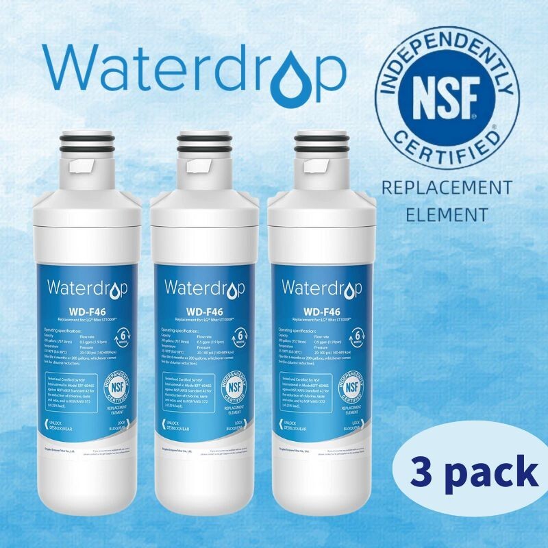Waterdrop Refrigerator Water Filter, Replacement for LG® LT1000P®, Pack of 3