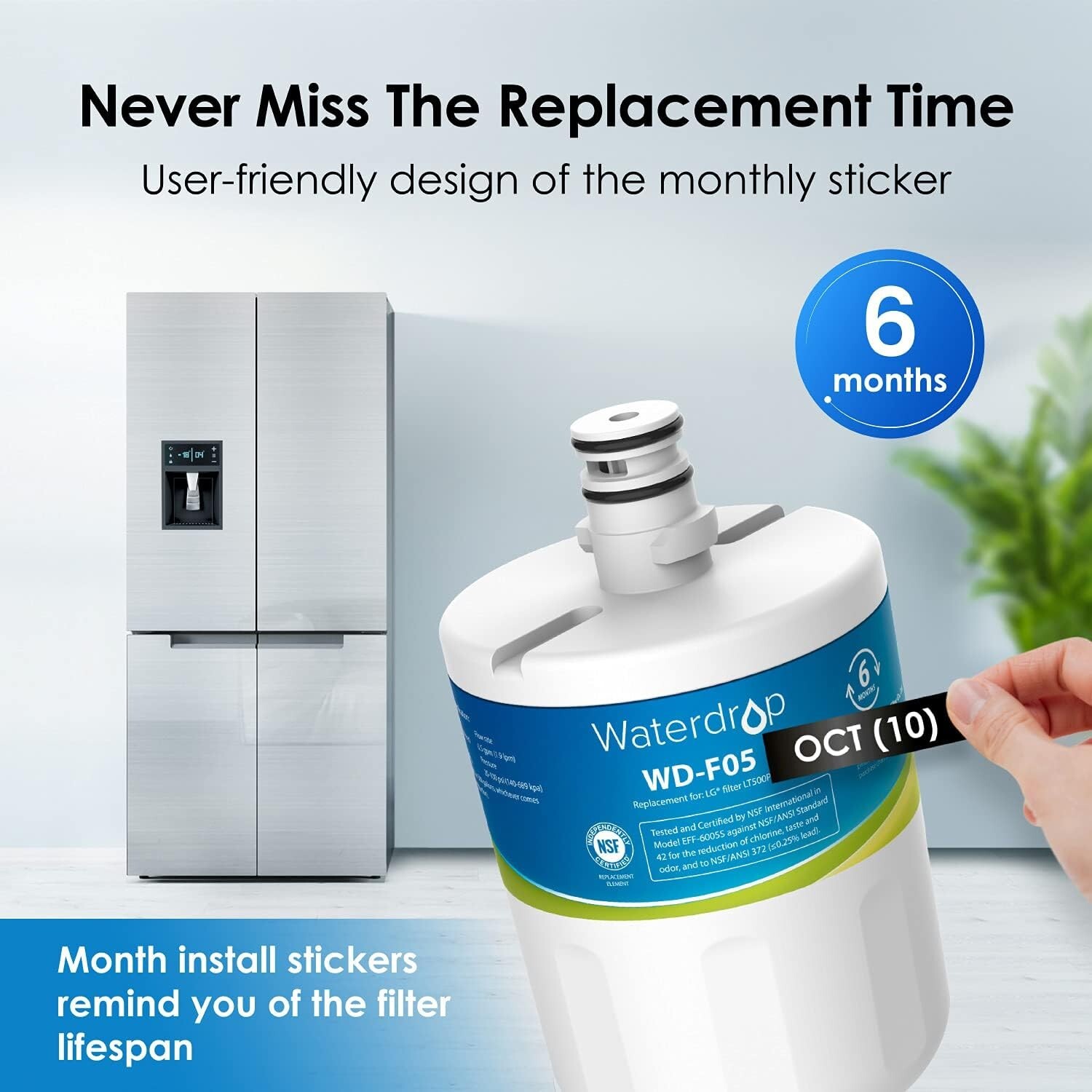 Waterdrop 5231JA2002A Refrigerator Water Filter, Replacement for LG® LT500P®(6)