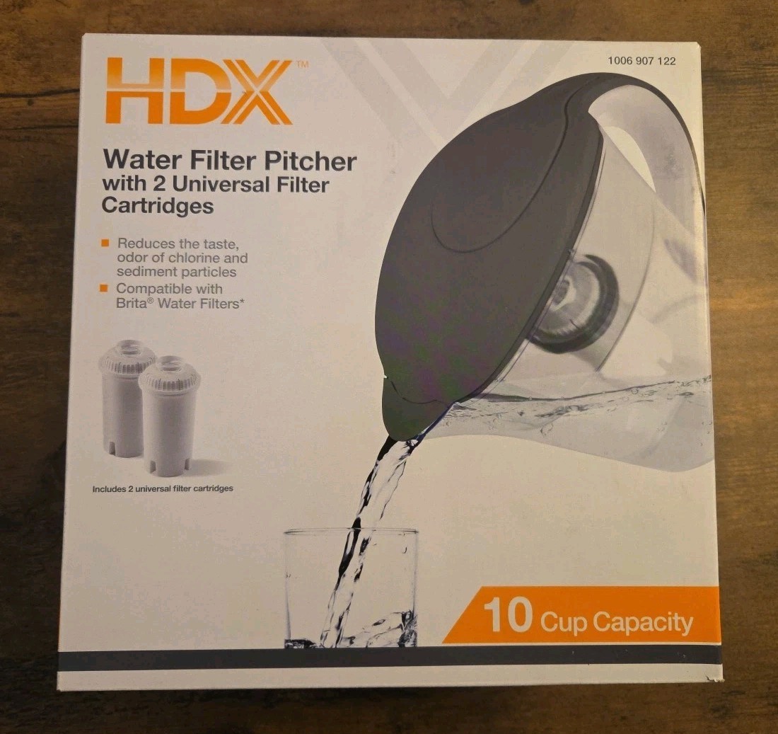 HDX 10 Cup Large Water Filter Pitcher With 2 Universal Filters BPA Free