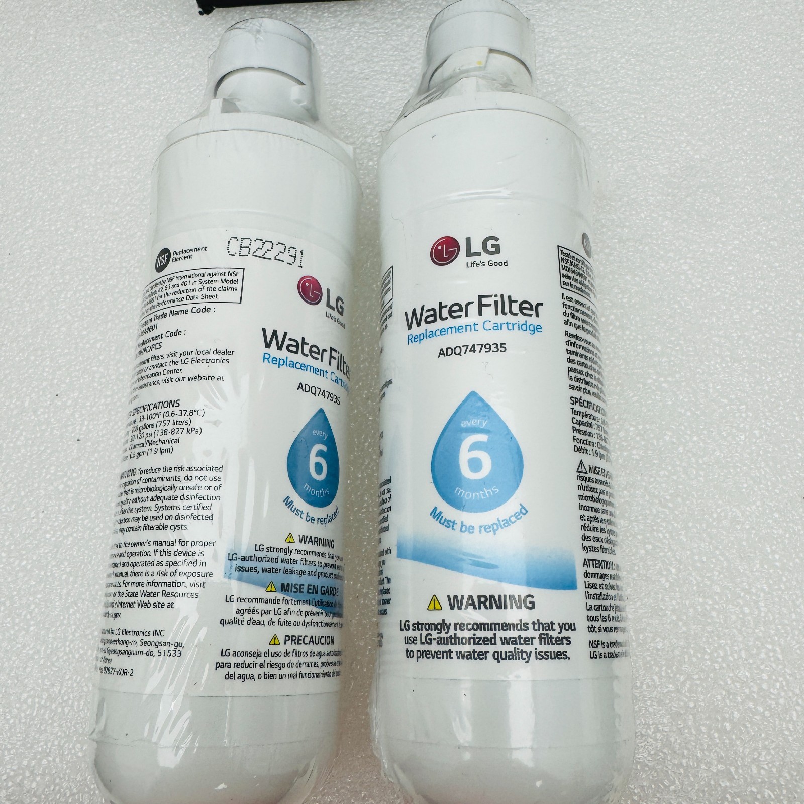 2Pk LG LT1000P/PC/PCS 6mo Refrigerator Water Filter Replacement Cartridge OEM
