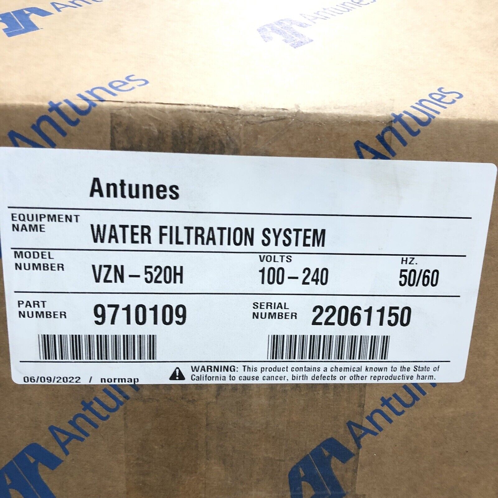 New Antunes VZN-520H Water Filtering System 8 Gal. (30 Liters) Per Minute 10W