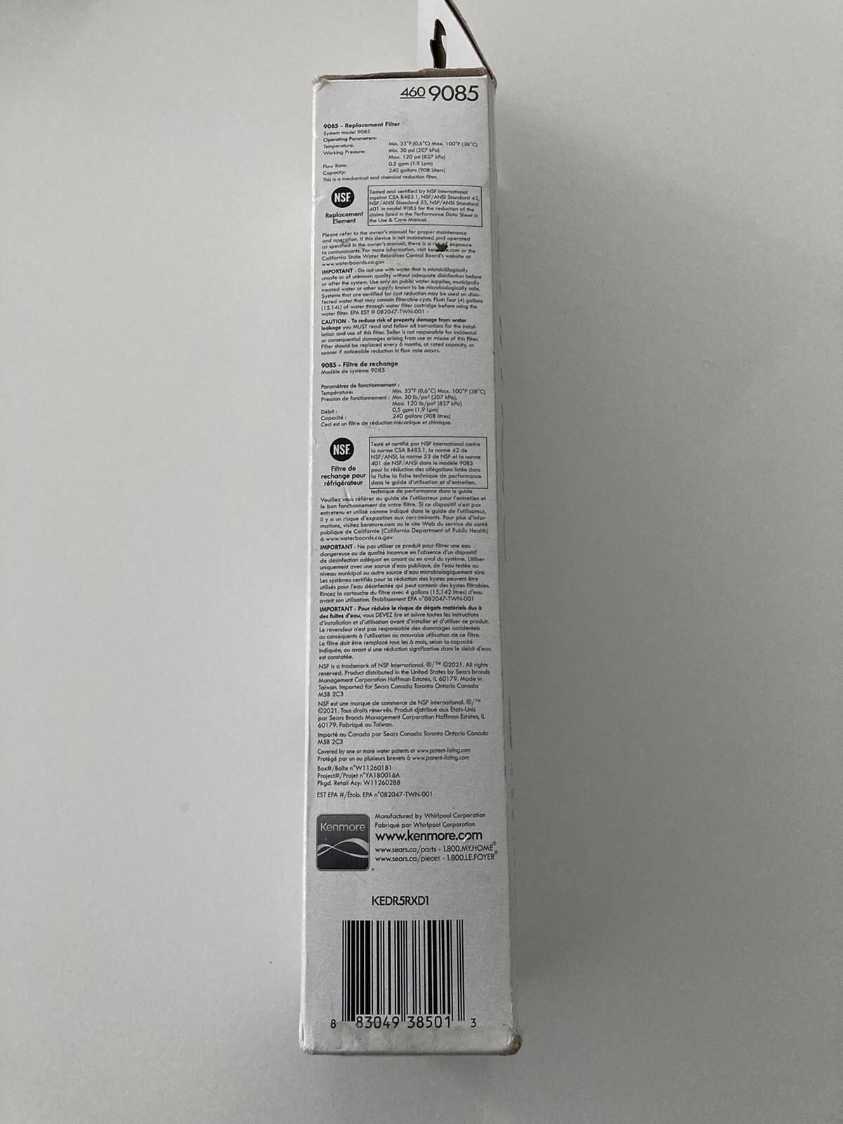 Kenmore 9085 Replacement Refrigerator Water Filter (469085)