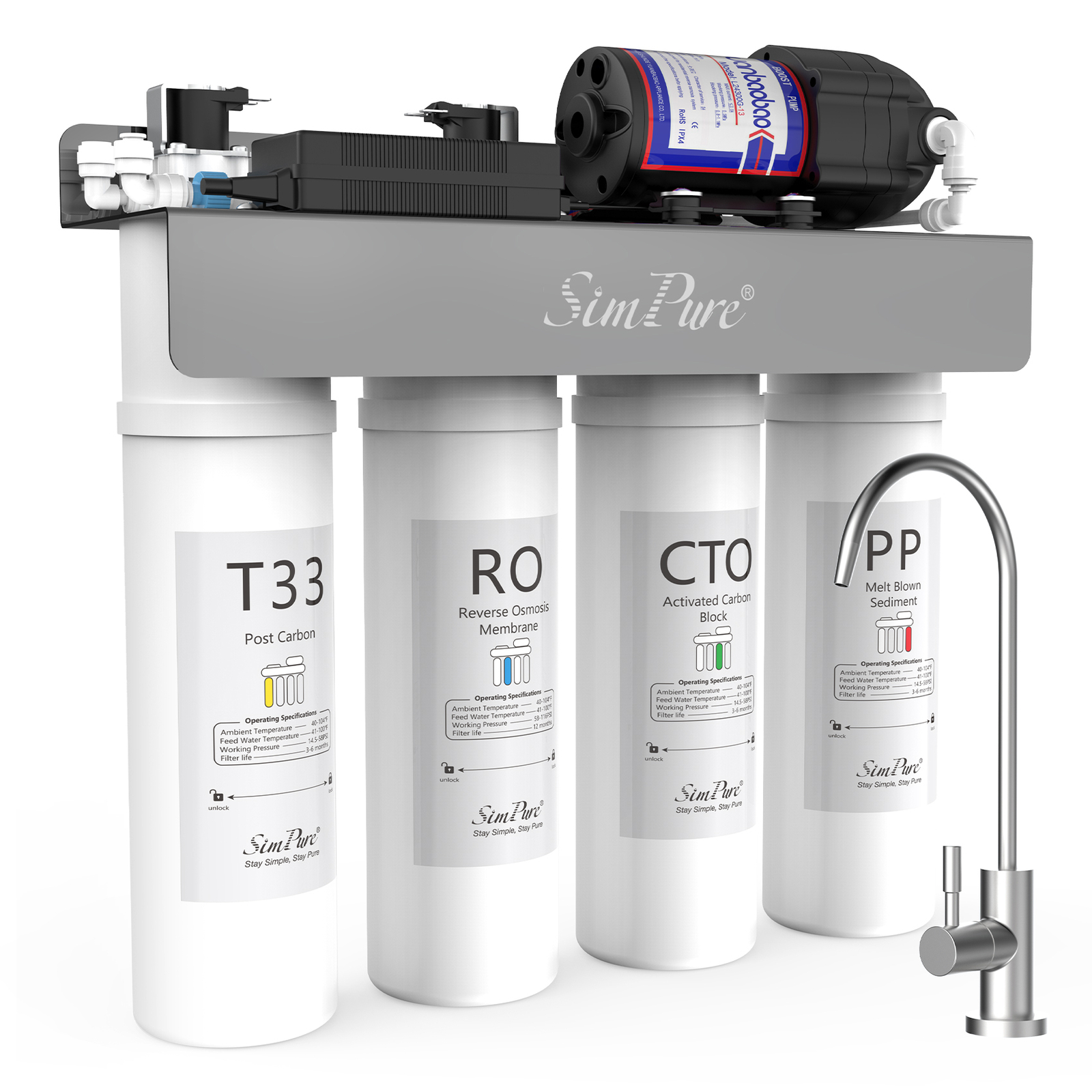 Upgrade SimPure WP2-400GPD 8 Stage UV Reverse Osmosis Water Filter System 0 TDS