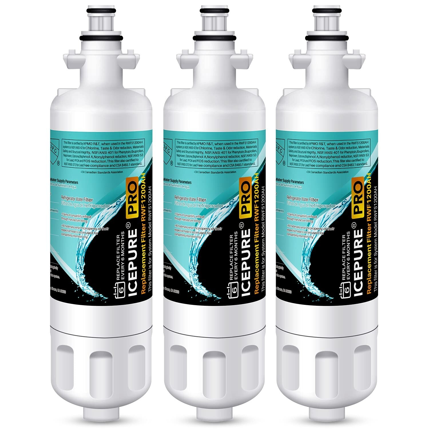 RWF1200AH Fit LG LT700P lg lfxc24726s ADQ36006102 CLCH106 NSF401 Filter 3 Pack