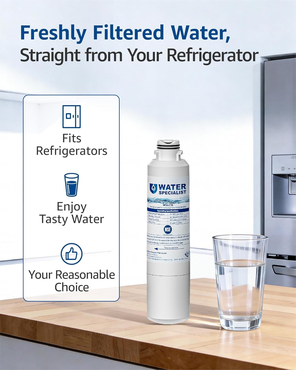 Waterspecialist Refrigerator Water Filter,Replacement for Samsung DA29-00020B