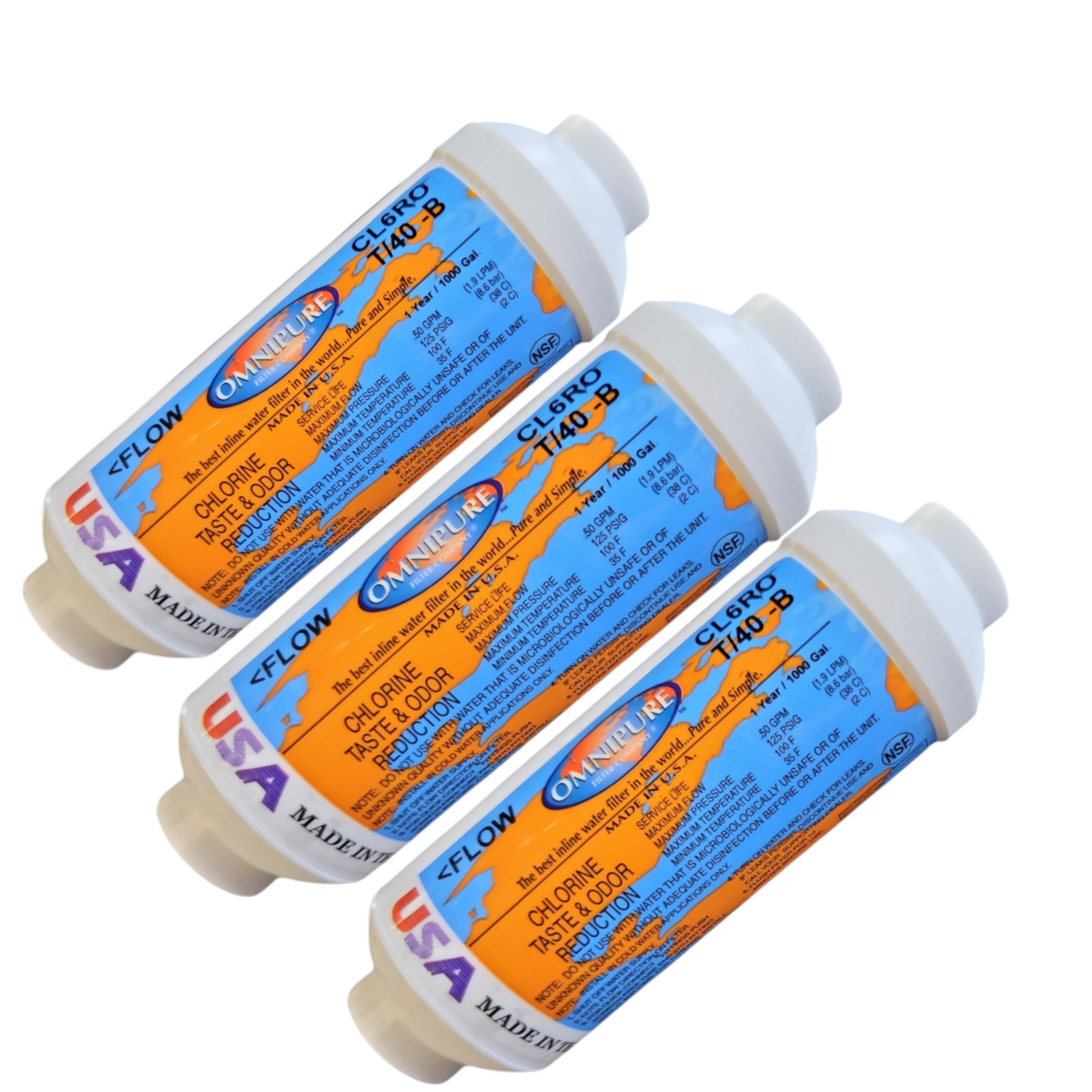 Omnipure CL6ROT/40-B Carbon filter for Chlorine and Taste 6″x 2″ for 1/4″FPT 3Pk