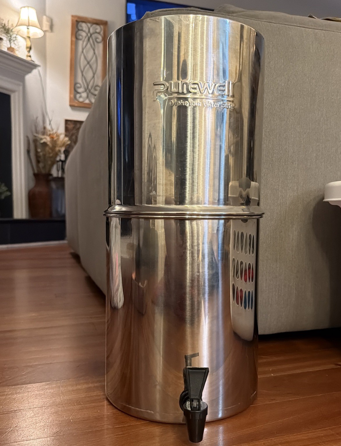 Purewell 2.25G Gravity-Fed Water Filter Stainless Steel Filter System No Lid