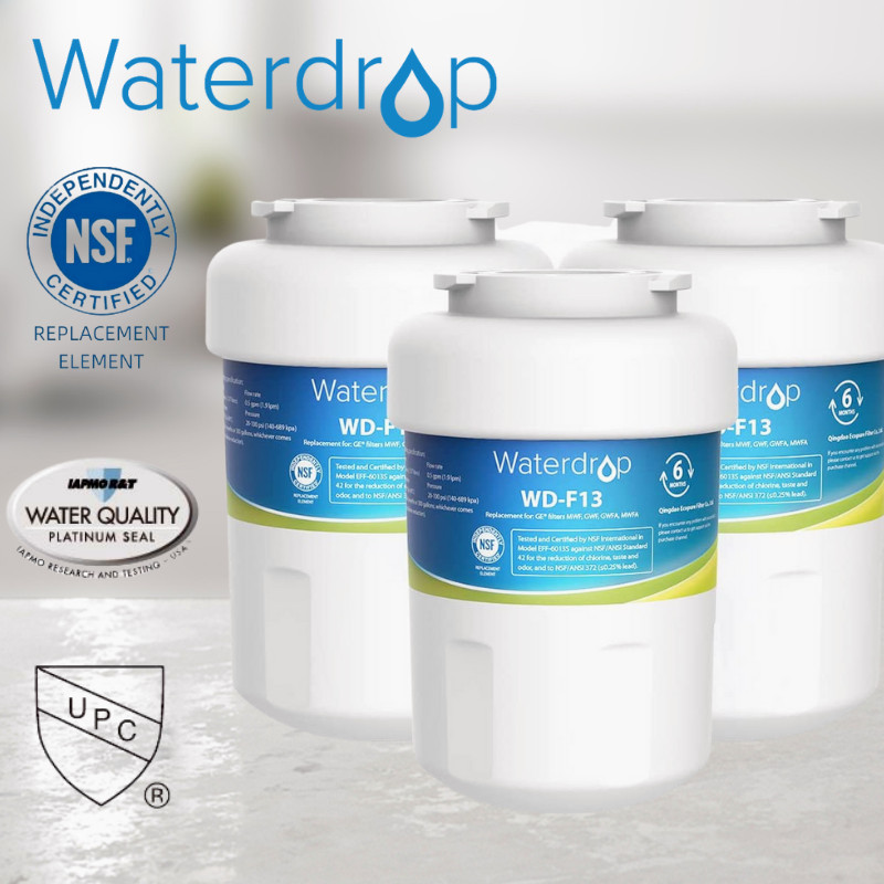Waterdrop MWF Refrigerator Water Filter,Replacement for GE® MWF, MWFINT,3 Packs