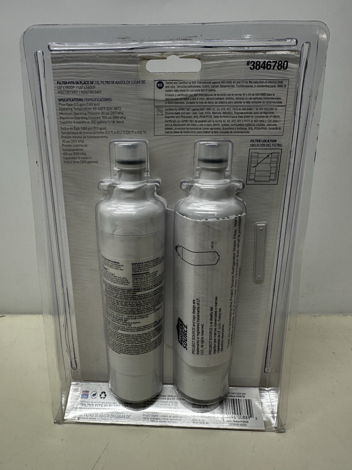 Project Source Twist In Refrigerator Water Filter L-4-2 Fits LG LT800P 2 Pack