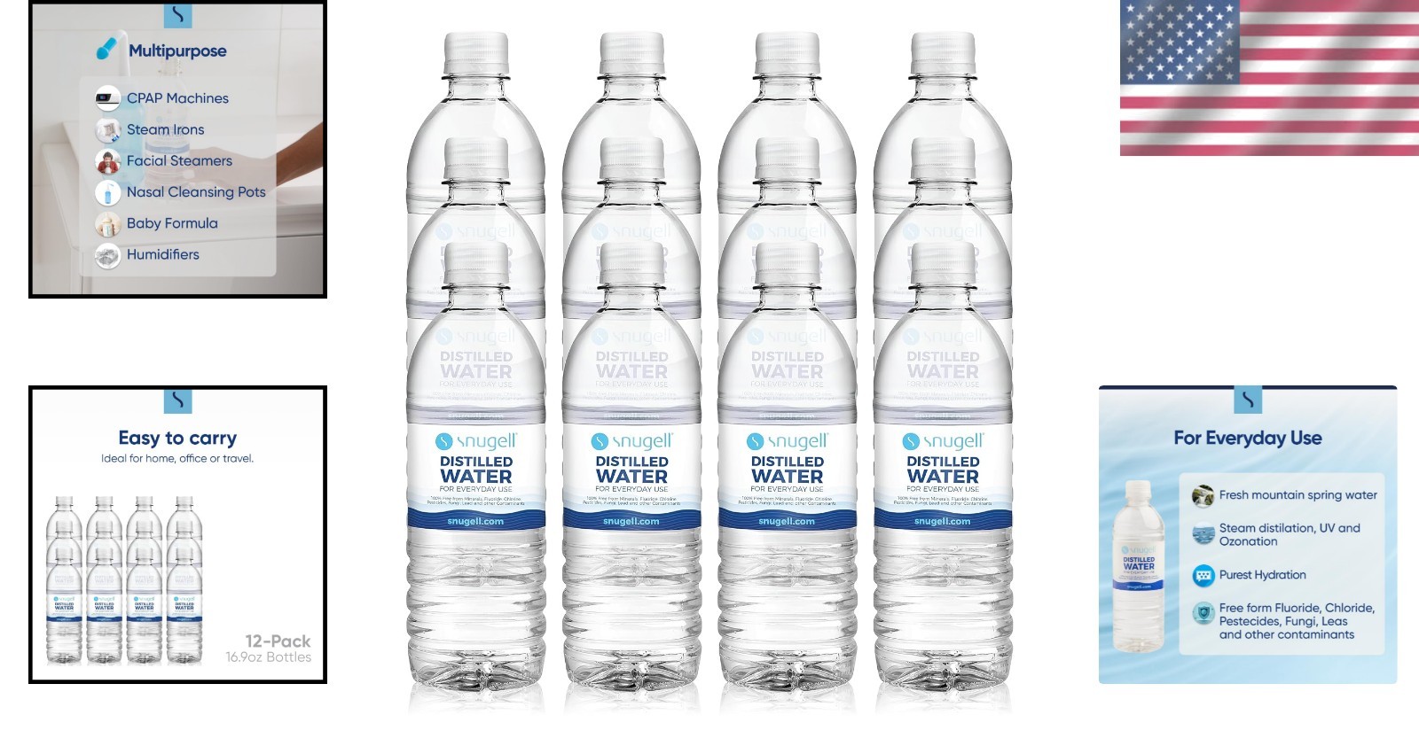 Travel-Friendly 12-Pack Distilled Water – 16.9 oz Bottles, Pure Hydration