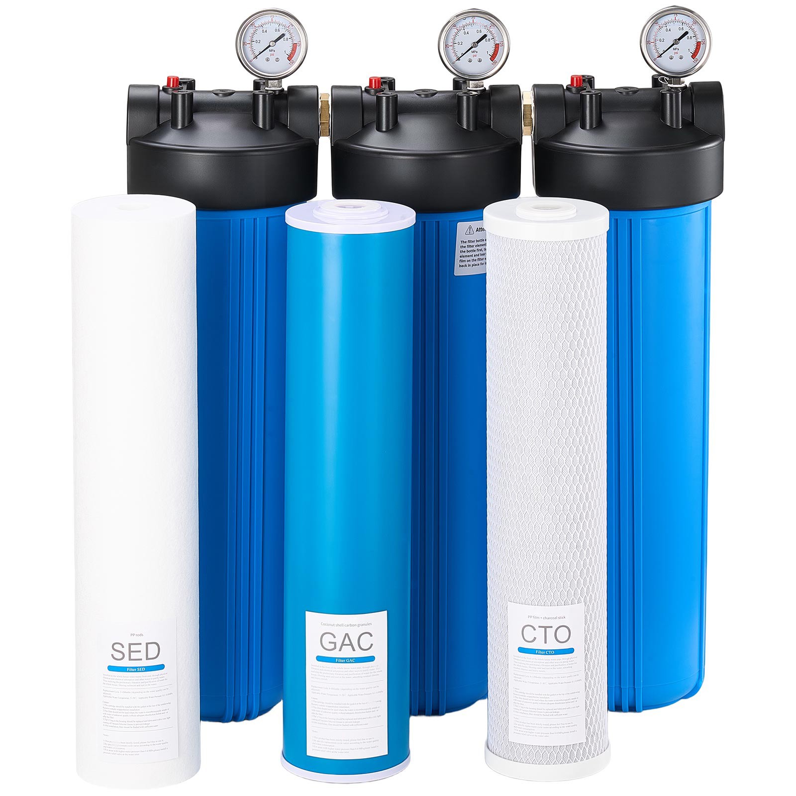 3-Stage Whole House Water Filter System 4.5″x20″ GAC Reduce Chlorine Odor