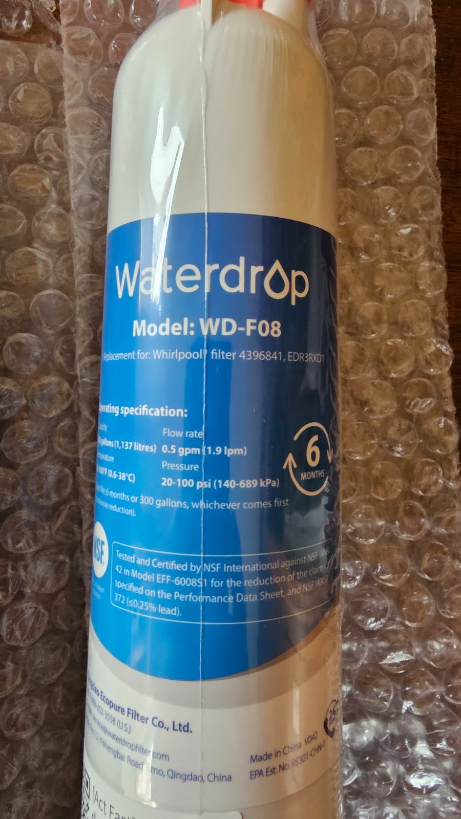 New Waterdrop WD-F08 Refrigerator Water Filter Replacement For Whirlpool