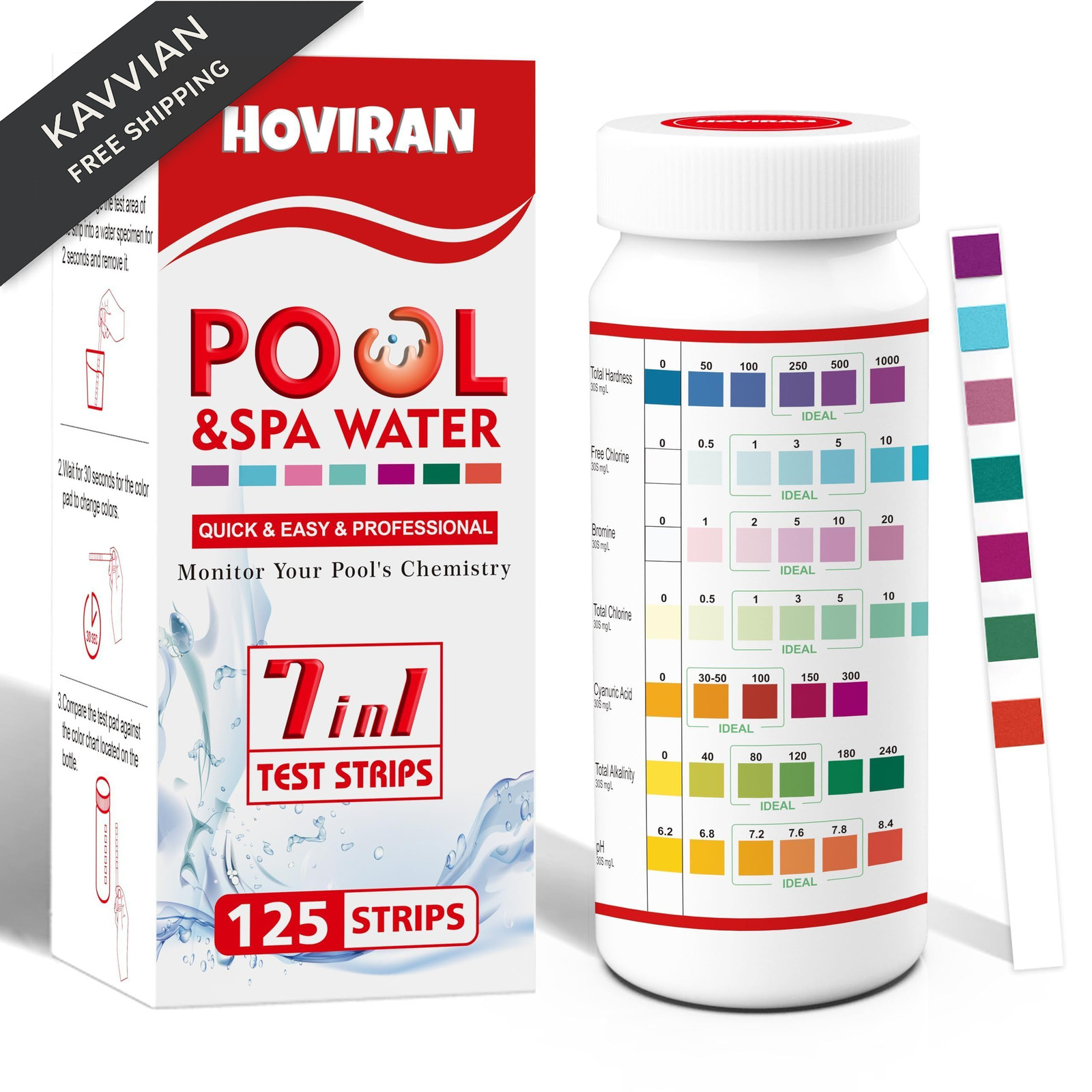Pool Test Strips 7 Way, 125 Quick Swimming 7 in 1 pool test strips 125ct