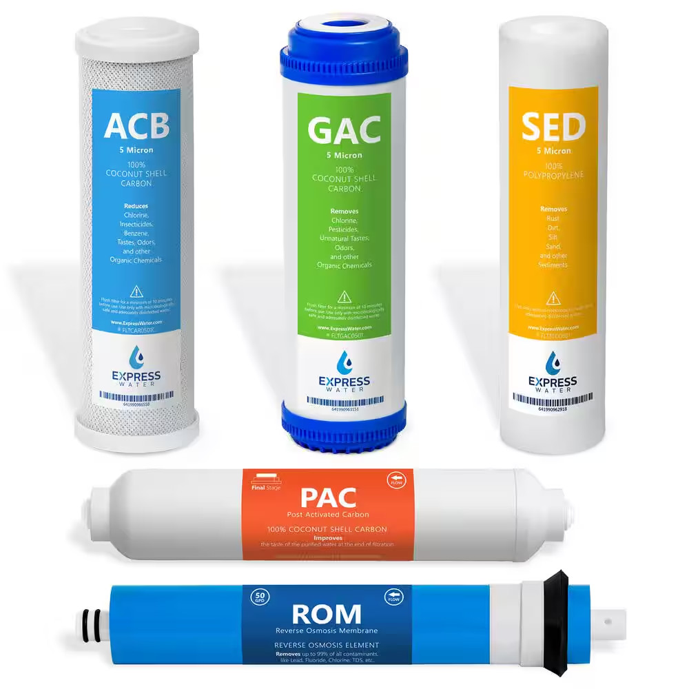 6 Months Reverse Osmosis System Replacement Filter Set – 5 Filters with 50 GPD R