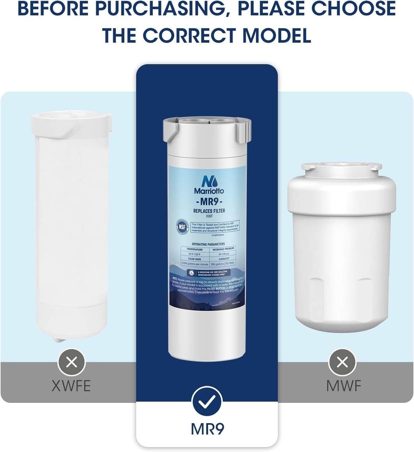 Replacement Water Filter 3 Pack NSF Certified for GE Side by Side Refrigerators