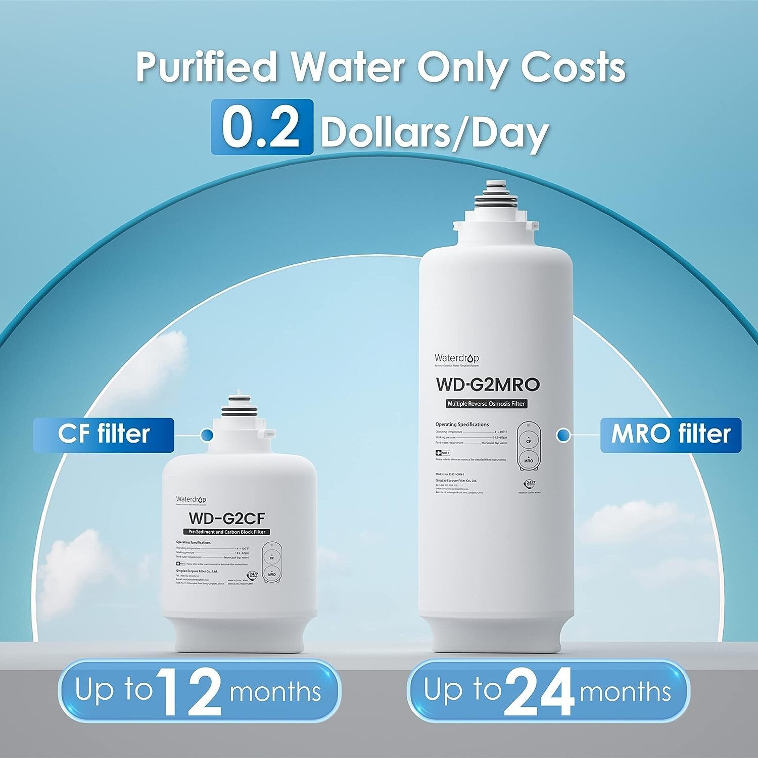 Waterdrop G2 Reverse Osmosis System,Tankless,400 GPD -Certified Refurbished