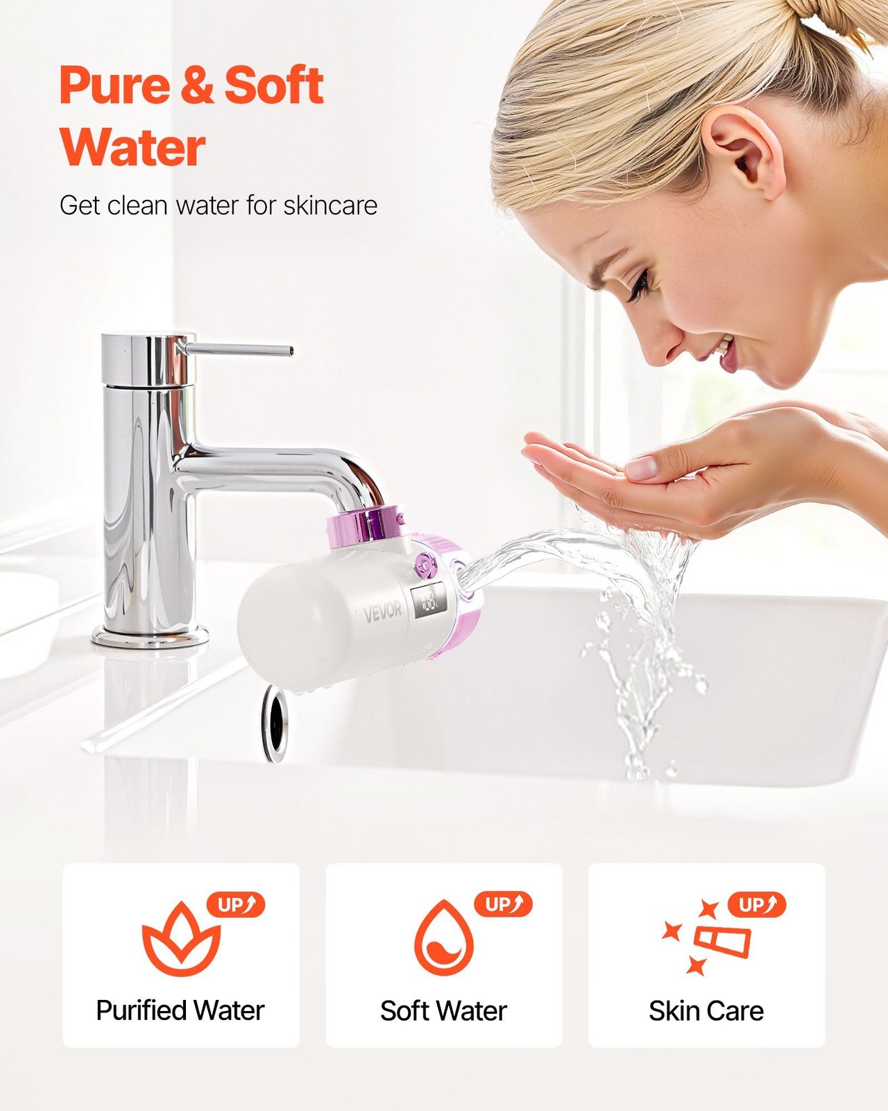 Skincare Faucet Filter Pink+Gold – Water Purifier for Healthy Skin & Hair Care