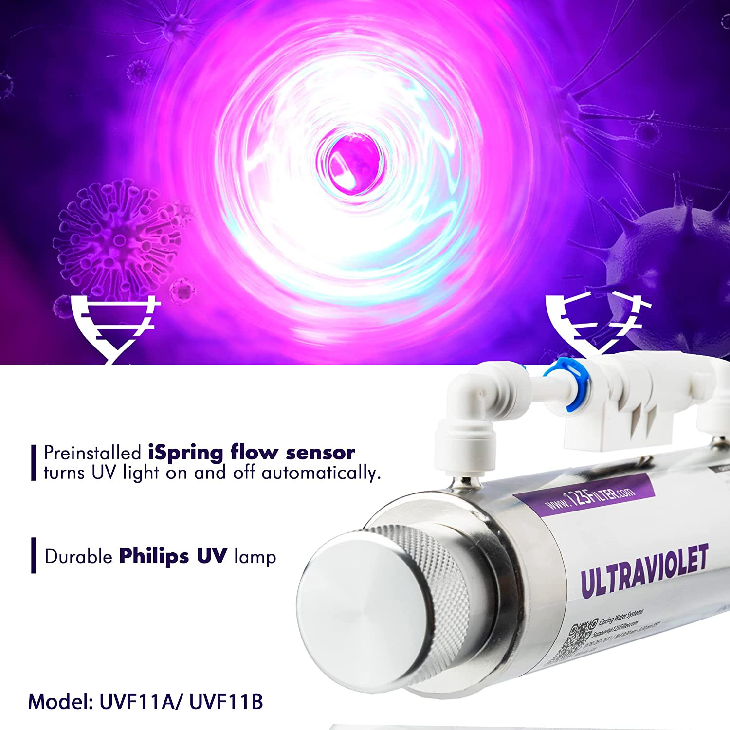 10″ UV Ultraviolet Light Water Filter with Smart Flow Control Switch 11W, 110V