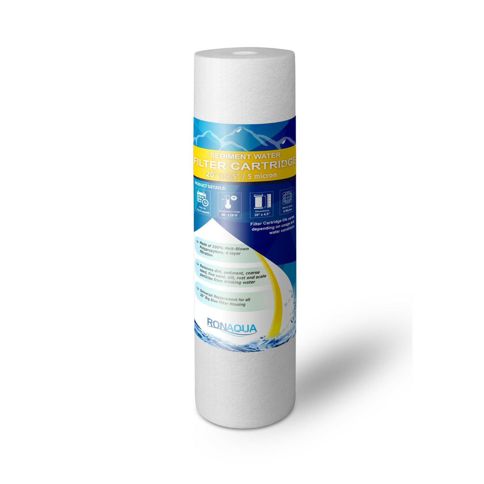 Big Blue Sediment Replacement Water Filters 5 Micron 4.5″ x 20″ Set of 2