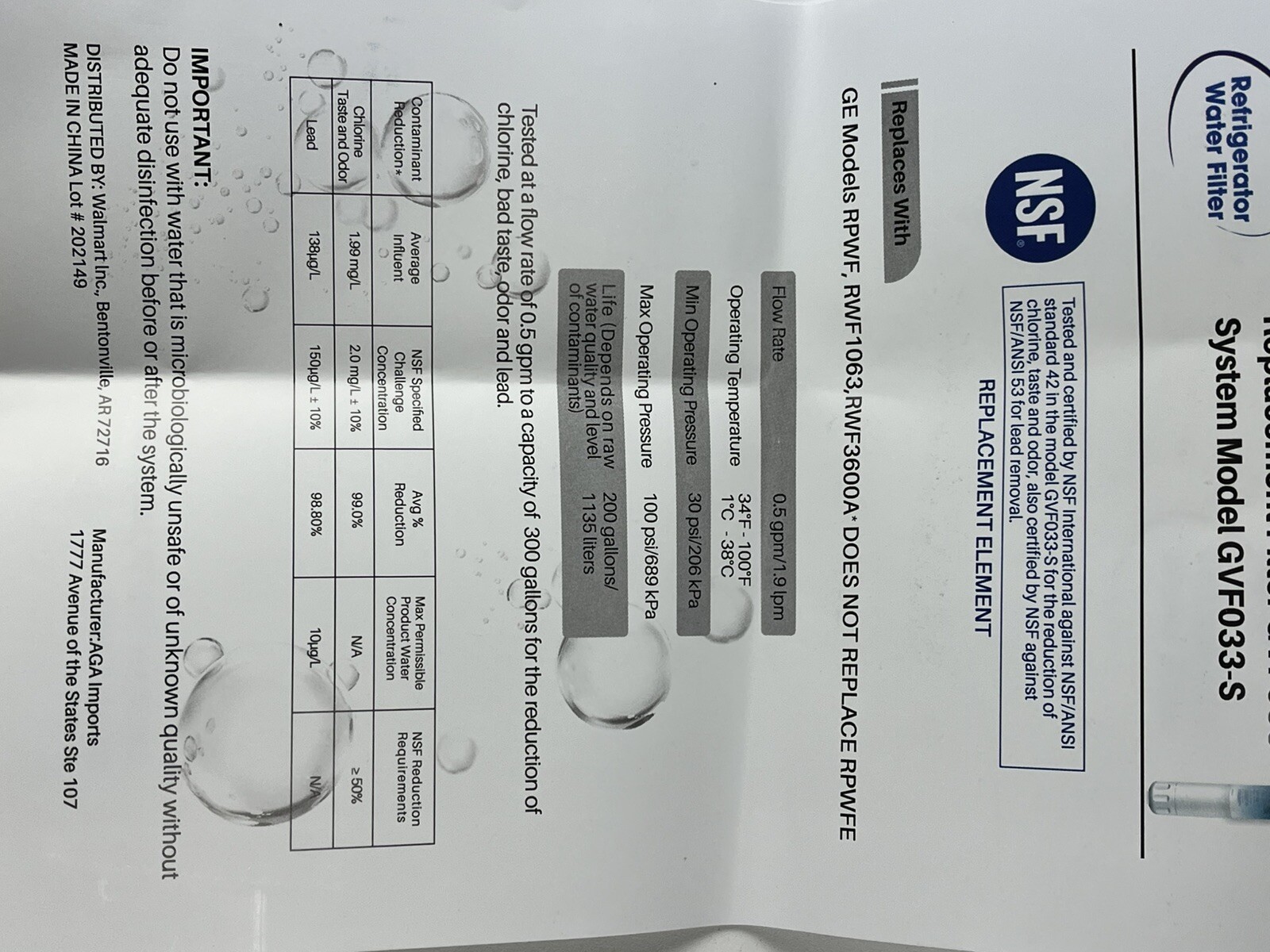 (4) Great Value Refrigerator Water Filter Replaces GE Model RPWF 6months 300 gal
