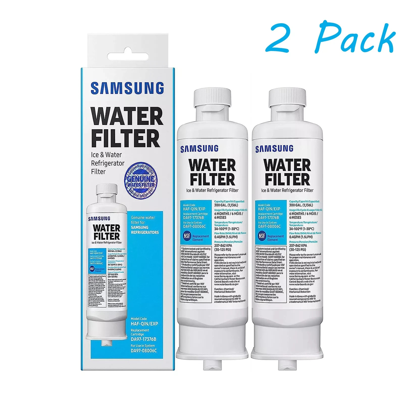 NEW 2 PACK Samsung DA97-17376B HAF-QIN/EXP REFRIGERATOR Water Filter US