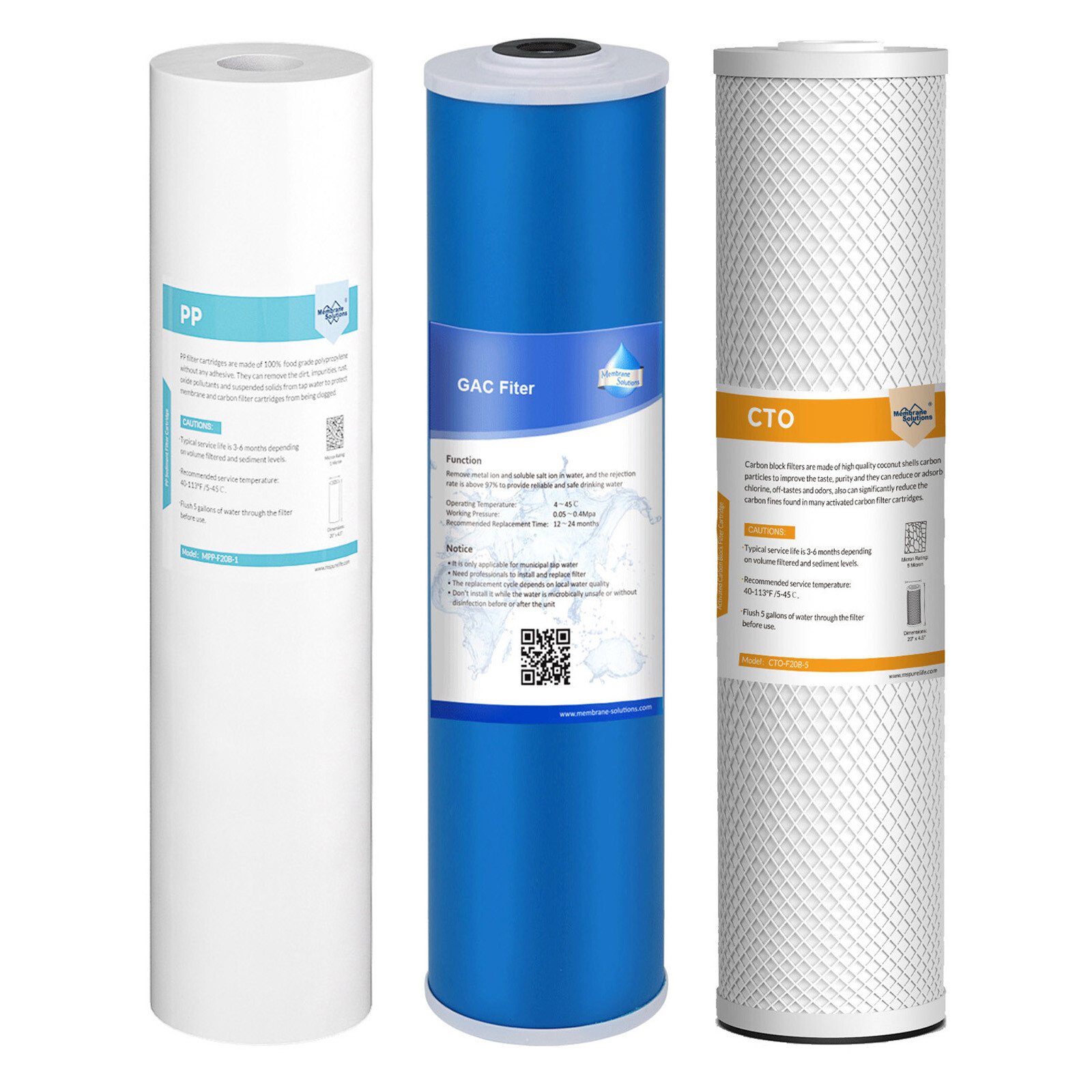 5 Micron 20″x4.5″ Big Blue Sediment GAC CTO Carbon Block Water Filter Cartridges