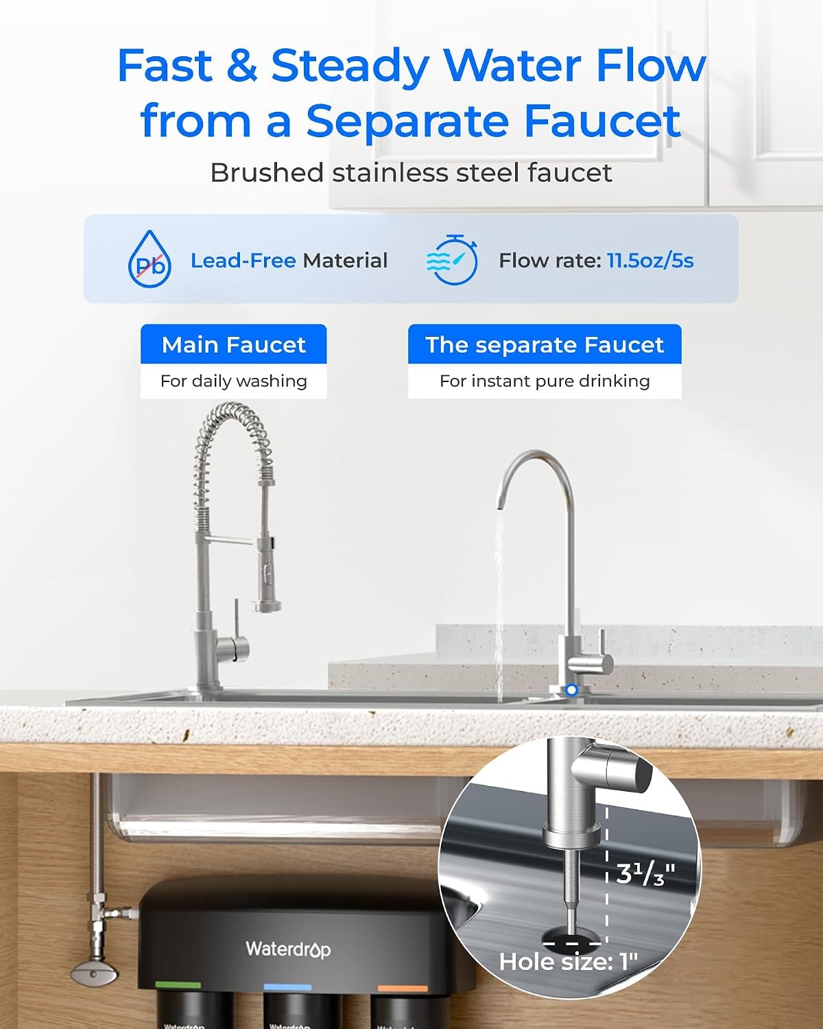 Waterdrop TSB-UF Under Sink Water Filter 0.01μm Dedicated Faucet