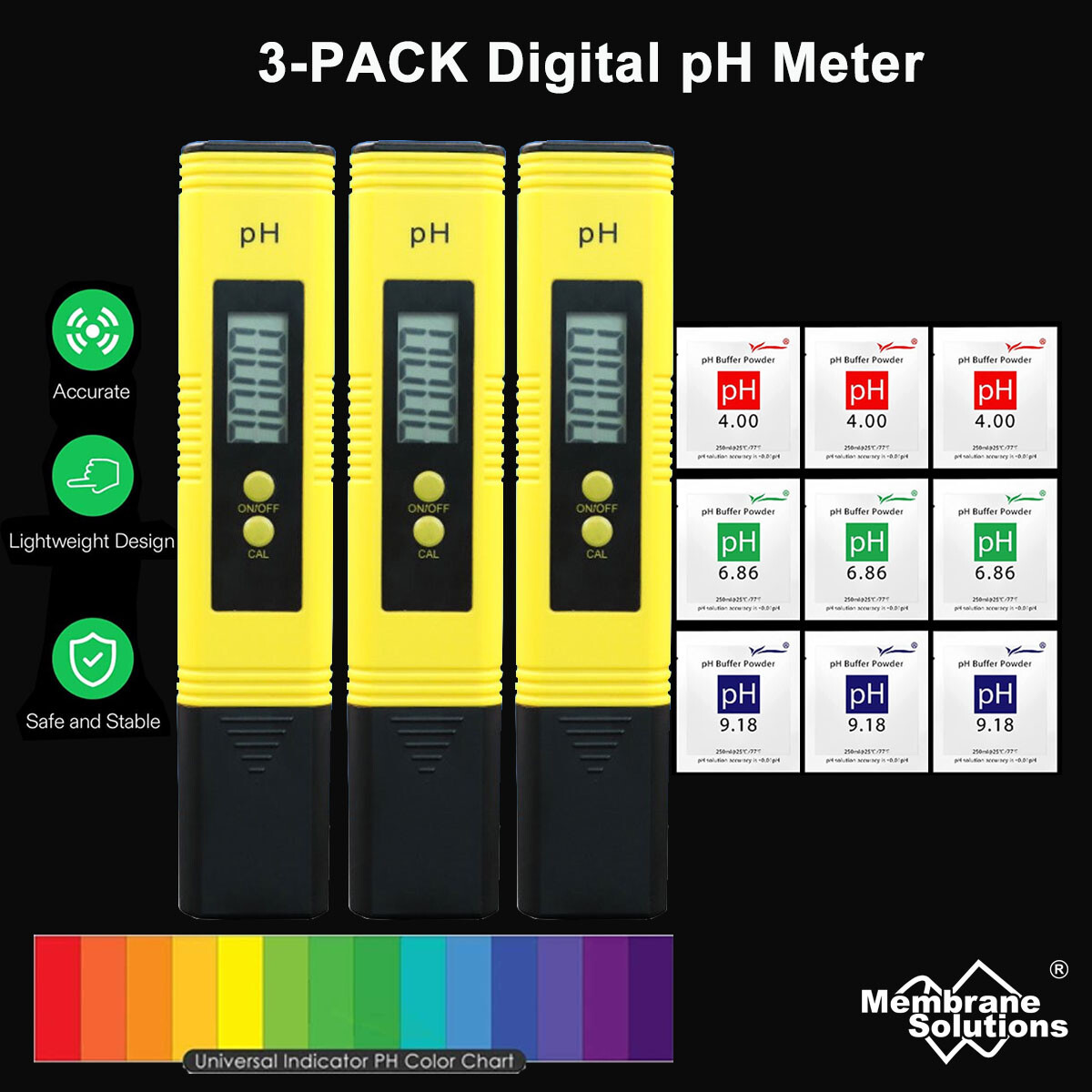 3x Digital pH Meter 0-14pH Measurement Range Water Tester for Water Hydroponics