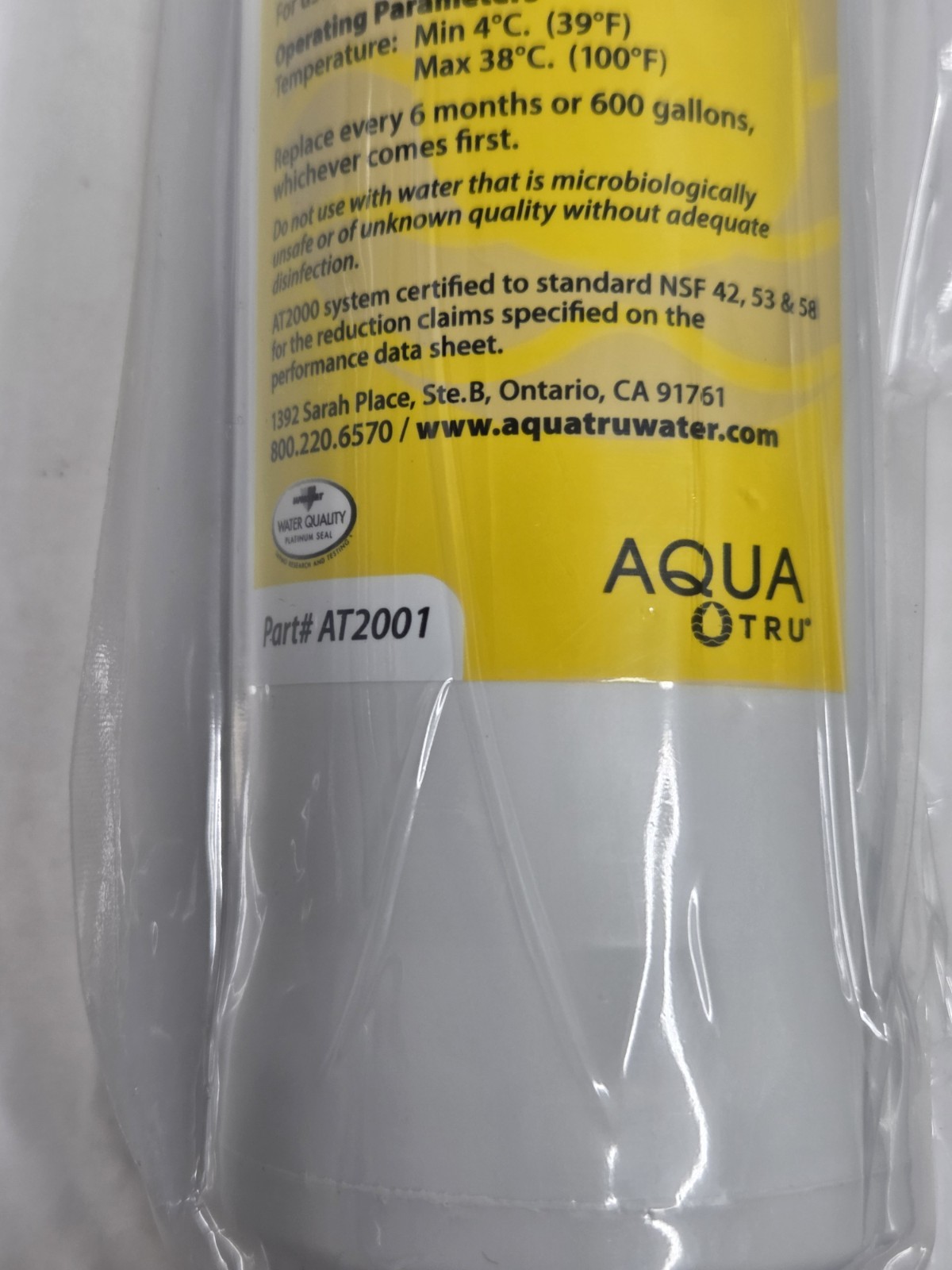 AquaTru Pre-Carbon Stages 1-2 Yellow Label New Sealed Pack Of 2