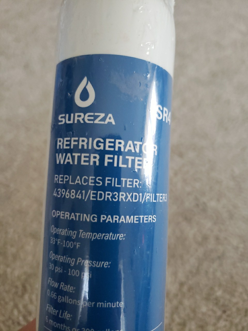 Sureza SR4 Replacement 4396841/EDR3RXD1/Filter Ice Water New And Sealed