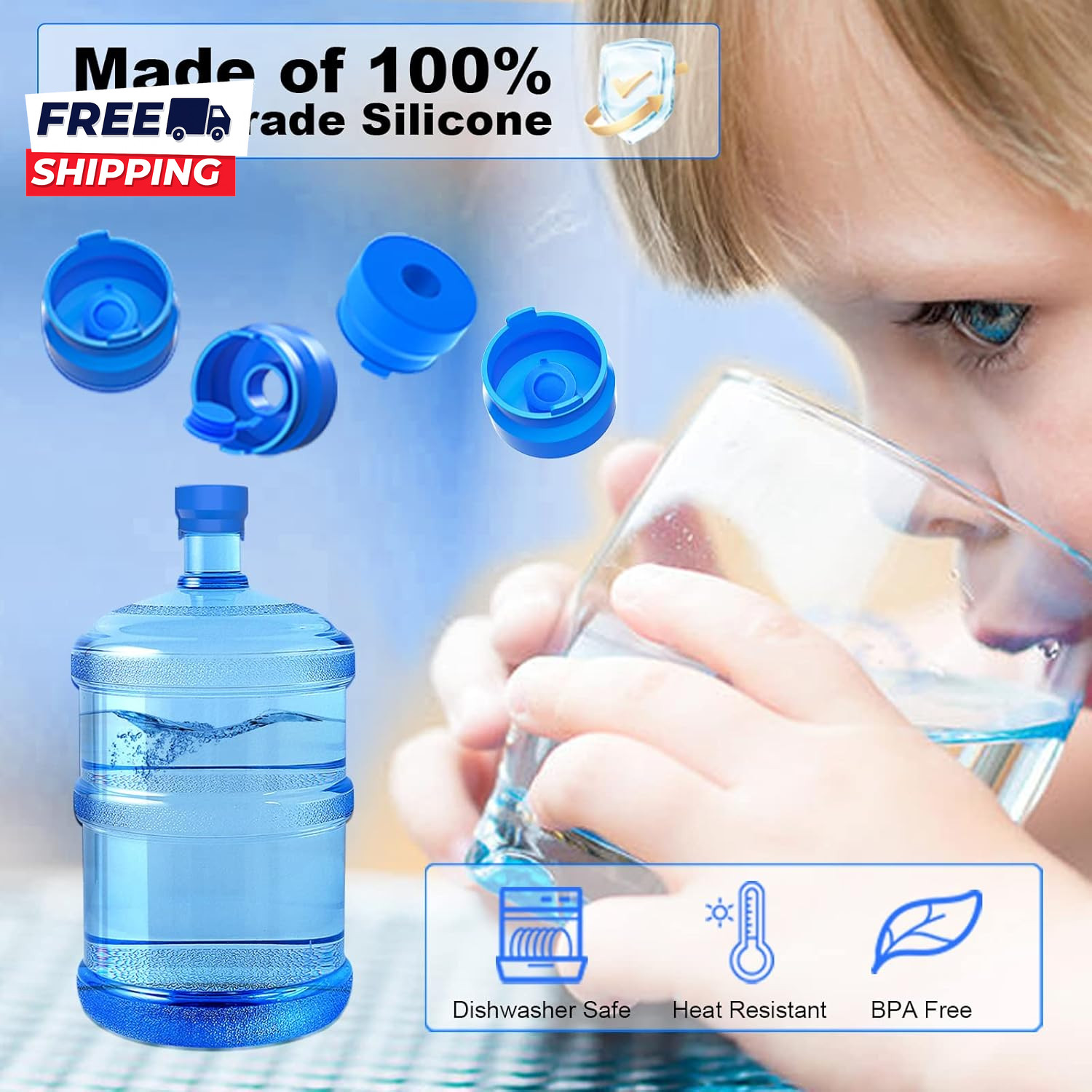 3 & 5 Gallon Water Jug Cap 3 Pack Reusable Food Grade Silicone Replacement Cap