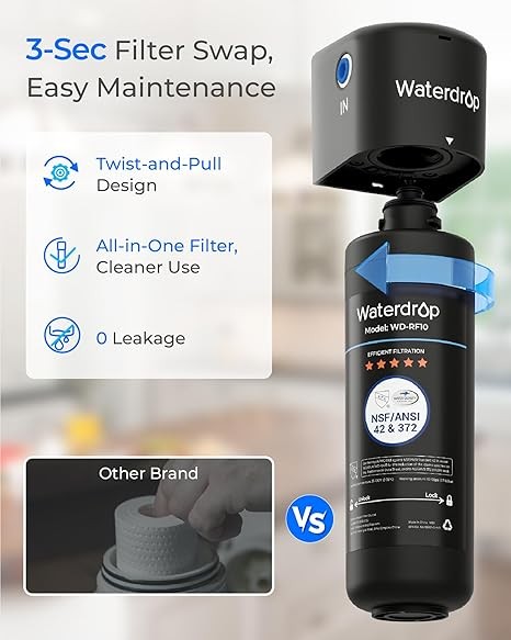 Waterdrop RF10 Replacement for 10UA/10UB Under Sink Water Filter, 3 PACK