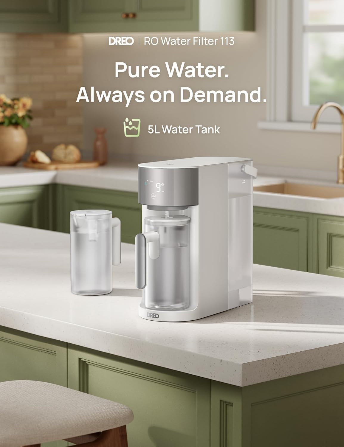 DREO Reverse Osmosis Water Filter Countertop, RO Filtration System, 3:1 Pure to