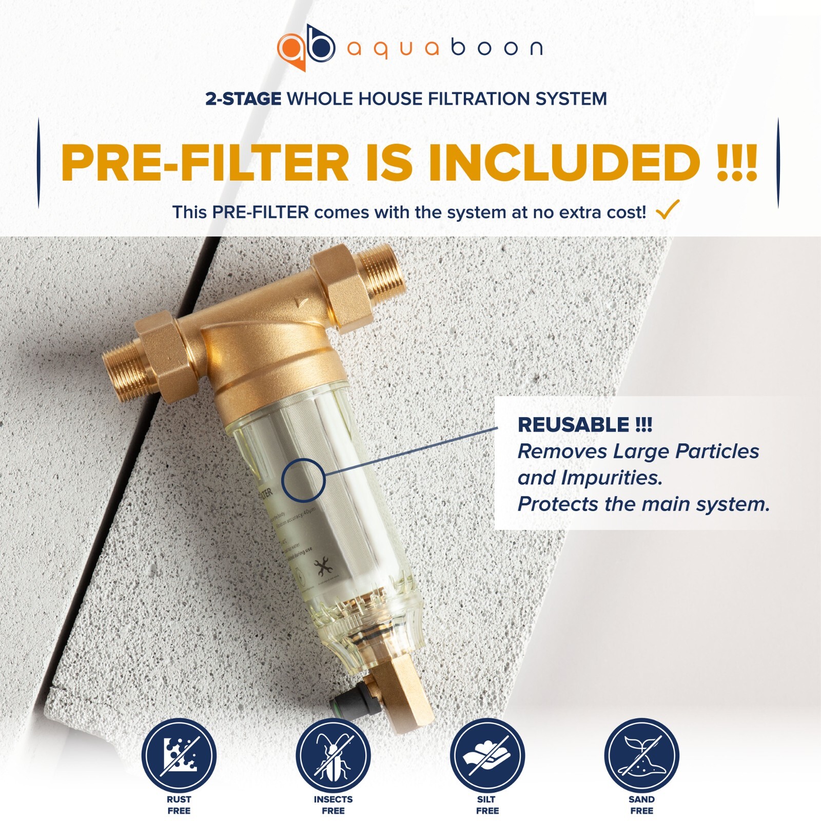 2-Stage 20″ Whole House Filtration System by Aquaboon+Carbon+Sediment+Frame