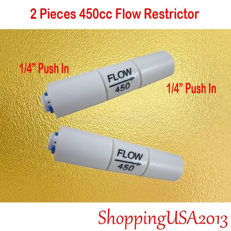 2 Pcs 450cc 1/4 Flow Restrictor Push In Quick Connect Unter Sink RO Water Filter