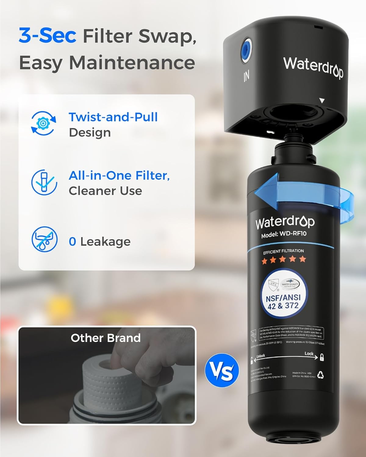 Waterdrop 10UB Under Sink Water Filter System with Dedicated Faucet, 8K Gal