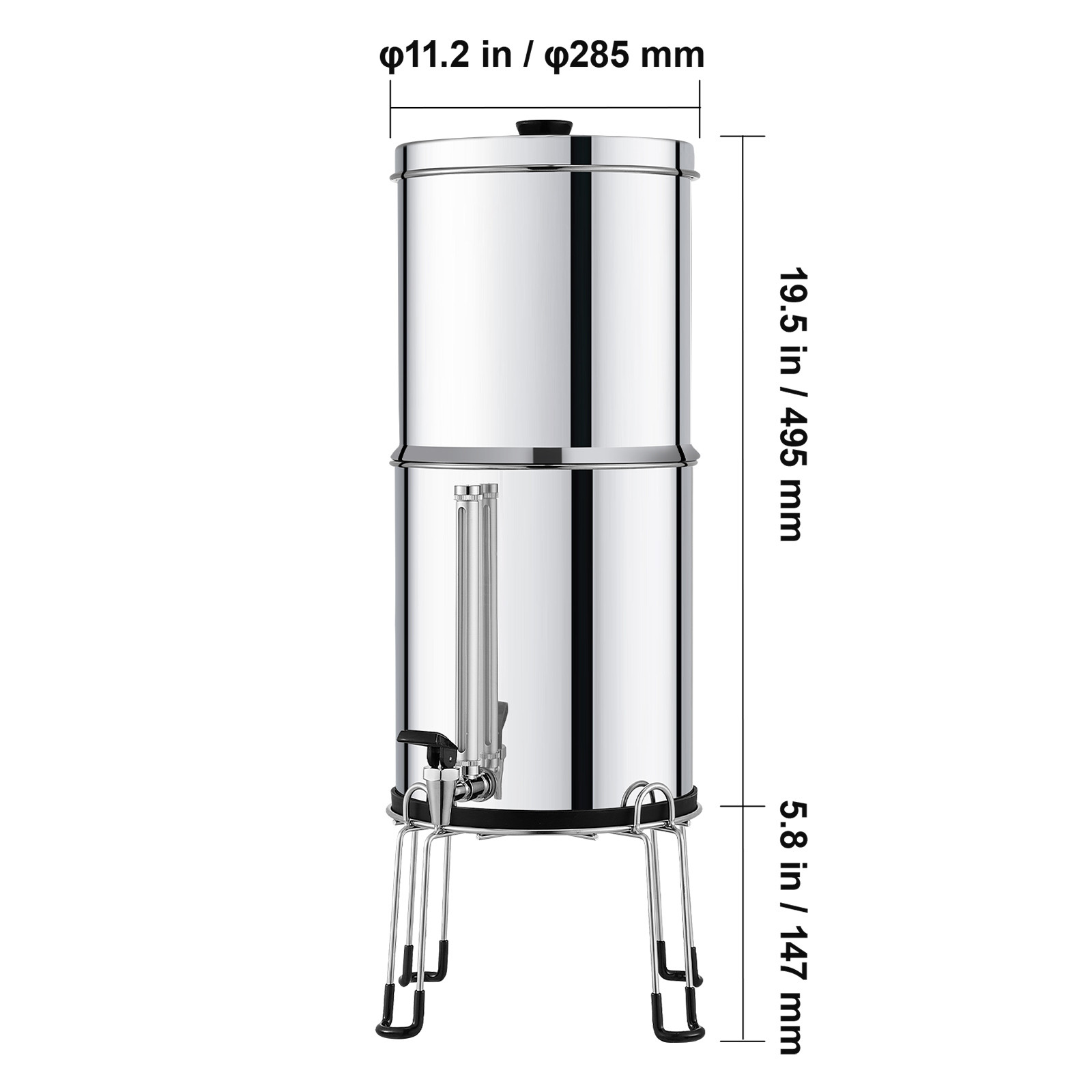 2.25G Gravity-fed Water Filter Countertop System Stainless Steel 2 Filters