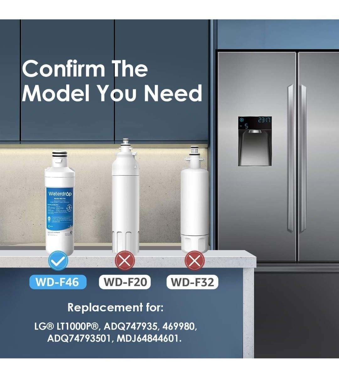 Waterdrop LT1000PC ADQ747935 Refrigerator Water Filter and Air Filter, Replaceme