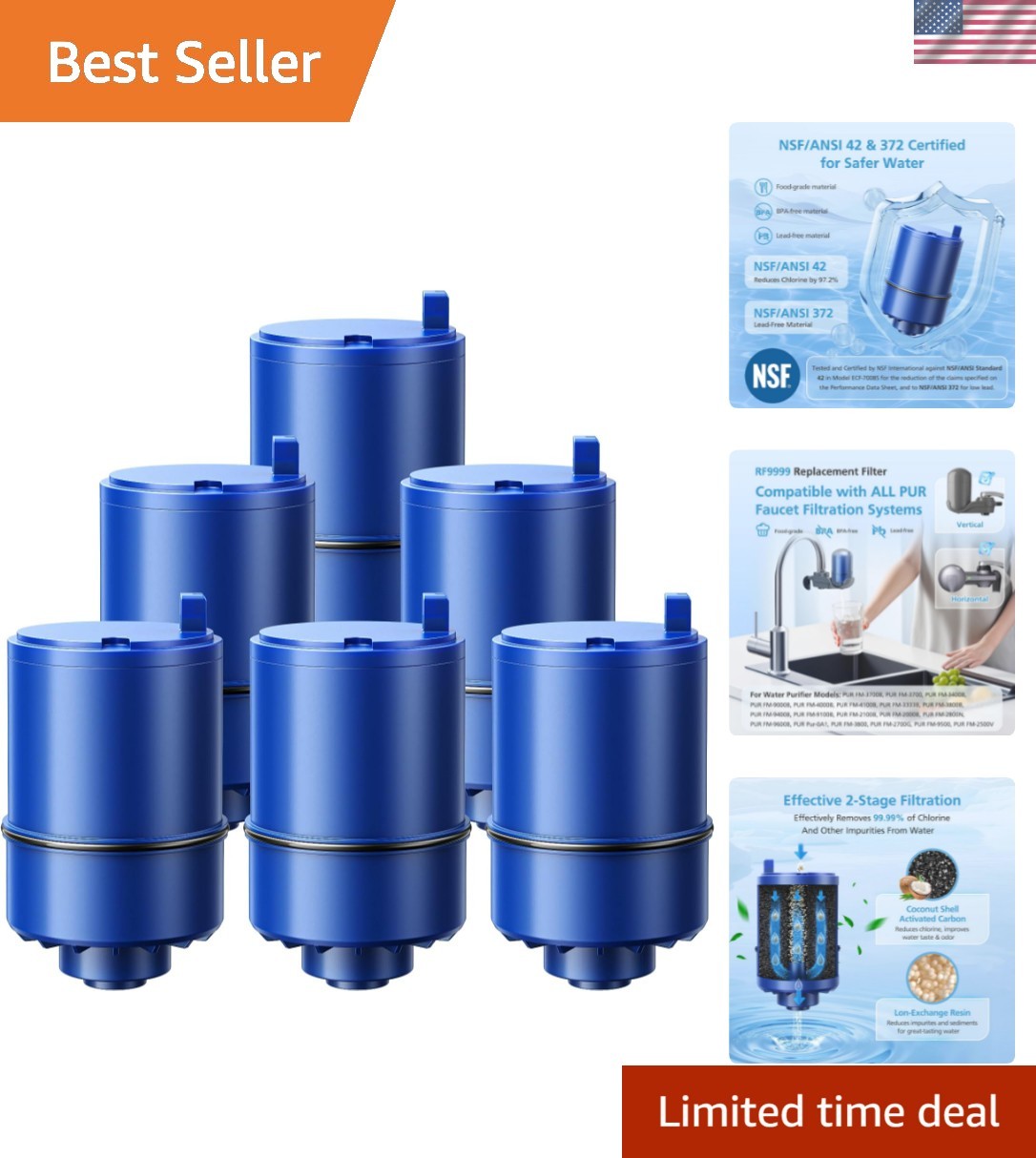 6 Pack RF9999 Faucet Mount Replacement Filter For ALL PUR/PUR PLUS Faucet Fil…