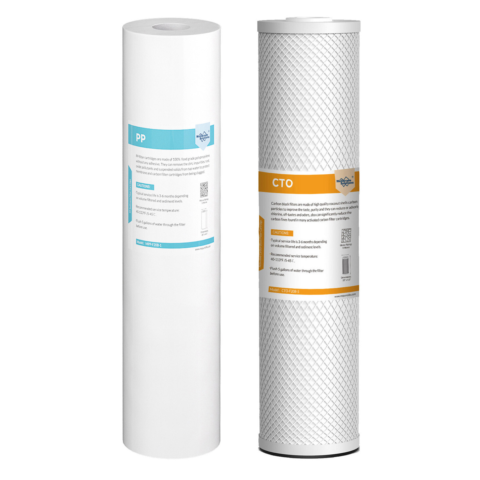 5 Micron 20″x4.5″ Sediment Carbon Block Water Filter Whole House Cartridges Set