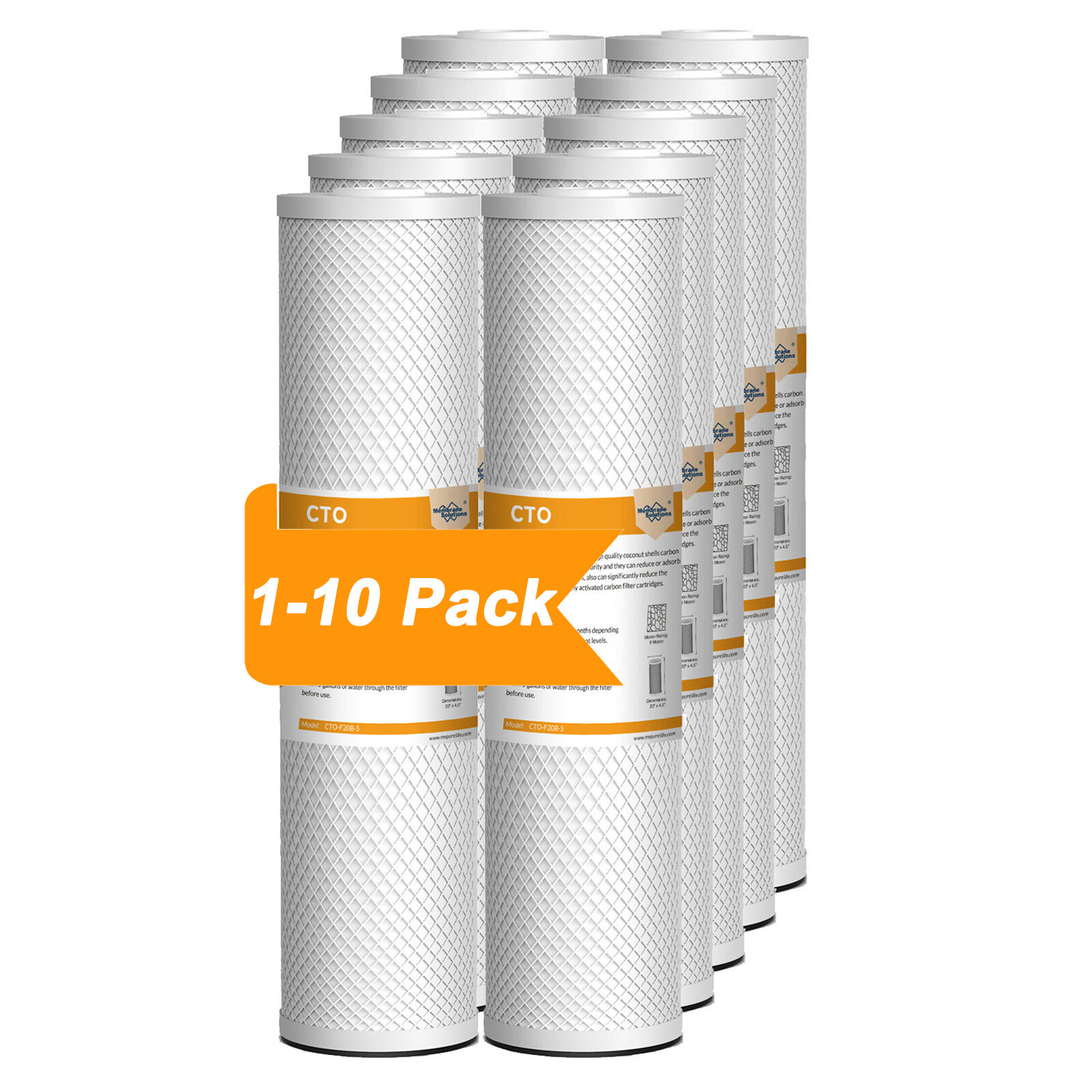 1-10 Pack 20″x4.5″ 5μm Carbon Block Water Filter Whole House Big Blue Cartridges