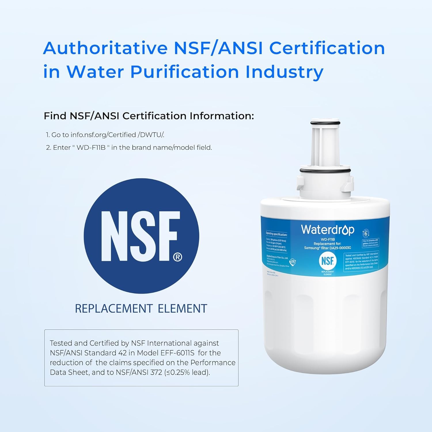 Waterdrop Fridge Water Filter Replacement for Samsung DA29-00003G, DA29-00003B