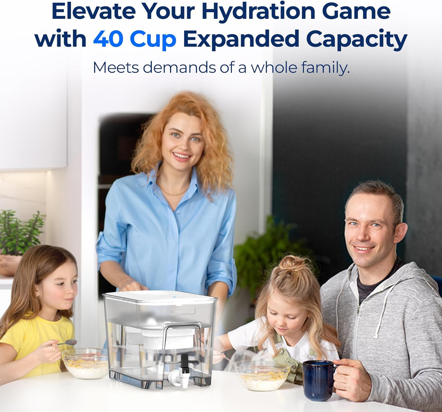 WFD-22L-DF Water Filter Dispenser, 40-Cup Water Purifier, 2 Built-In Filters, 8X