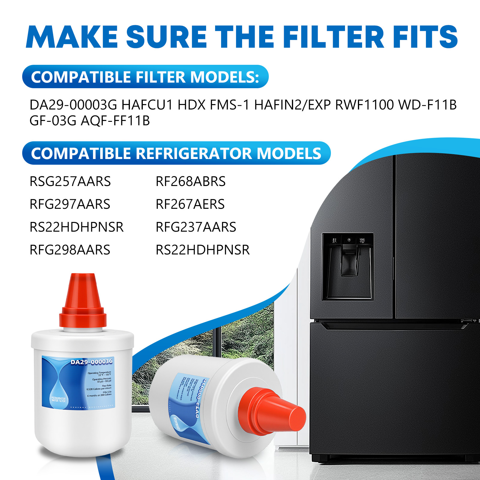 DA29-00003G Refrigerator Water Filter Replacement for Samsung DA29-00003A, Aqua